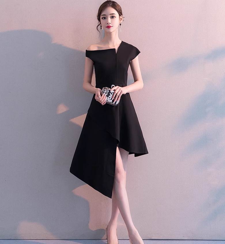 ドレス ワンピース パーティー 二次会 イベント ミニ ショート 膝上 半袖 スクエアネック オフショル アシンメトリー Aライン 可愛い きれいめ 大人可愛い かっこいい クール エレガン