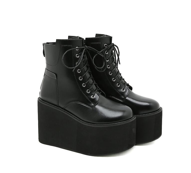 【大好評/期間限定】ショートブーツ レディース 厚底ブーツ レースアップブーツ 編み上げブーツ ヒール7cm サイドジッパー付き 前厚 厚底ブーツ ブーティ ブーティー ハイカット ミドルブーツ ラウ