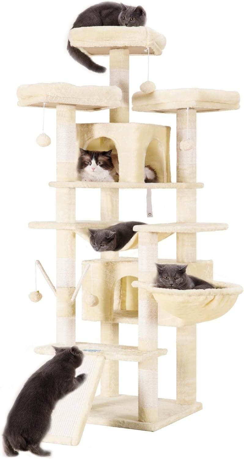 キャットタワー 省スペース 高い安定性 猫タワー おしゃれ 大型爪研ぎ板 3つの観察プラットホーム 2つの猫屋 爪研ぎおもちゃ 多機能 ハンモック 大型猫や多頭飼いの家庭に適しています 高さ180 c