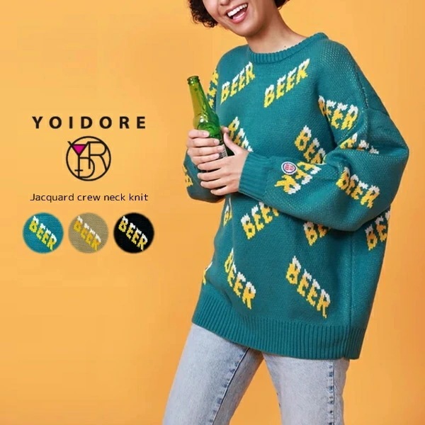 正規品 BEER 総柄ジャガード クルーネックニット 844800 33/L.ブルー 82/ベージュ 99/ブラック