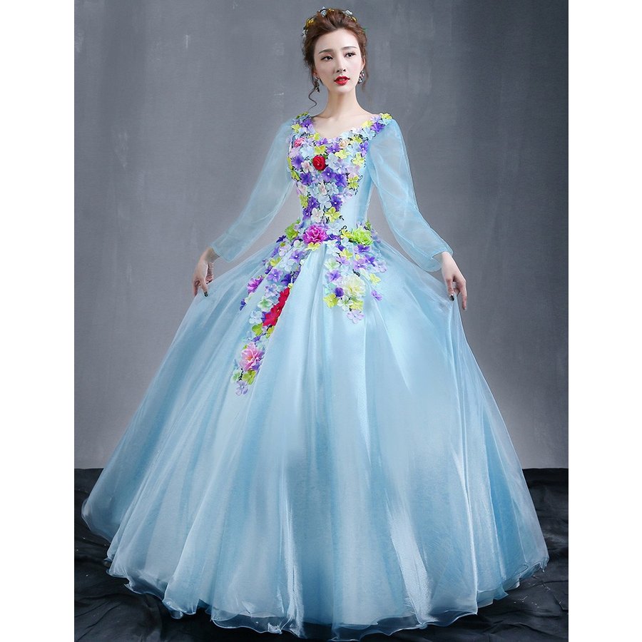 カラードレス ロング パーティードレス 演奏会 安い 結婚式 イブニングドレス 二次会 花嫁 披露宴 エンパイア ウェディングカラードレス aライン ライトブルー