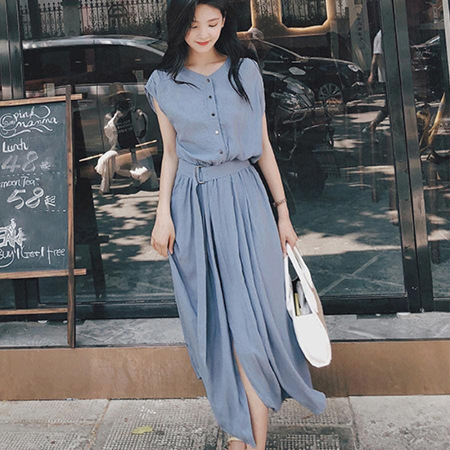 シャツワンピース レディース 付き ロングワンピース ノースリーブ 着やせ シフォン ワンピース 体型カバー 大人可愛