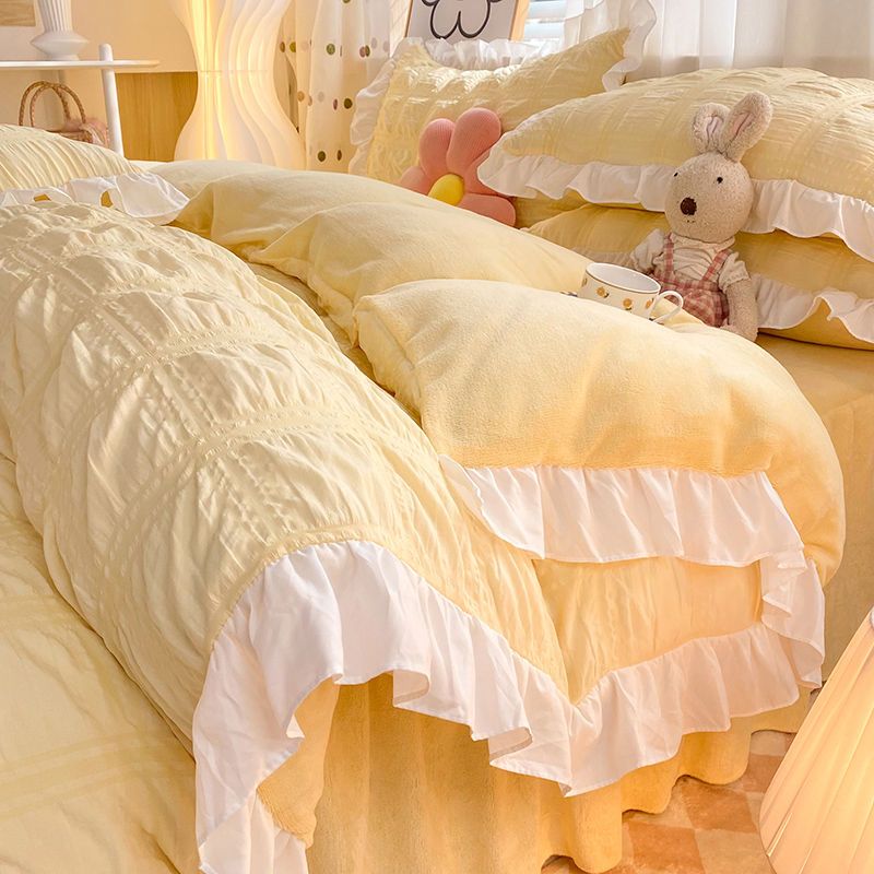 コーラルベルベット4ピース冬ミルクベルベット厚く暖かい寝具豪華な両面スエードカバーシート3点セット