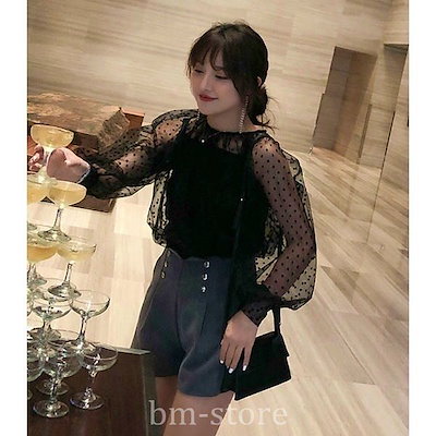 [Qoo10] レディーストップスカットソー長袖ドット柄 : レディース服