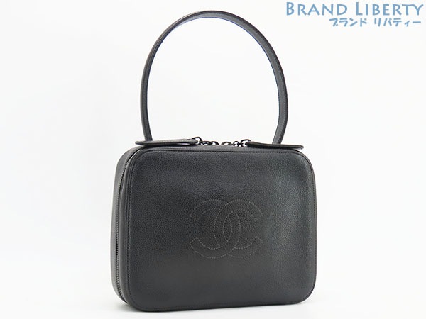レア美品シャネルCHANELヴィンテージココマークミニハンドバッグバニティバッグブラックカーフレザー