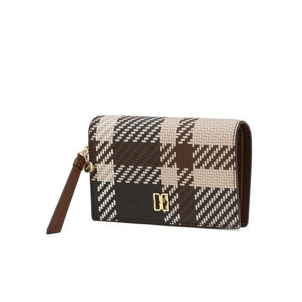 [26SS] [タータンチェックMIX] ブラウンタータンチェックレザー二つ折り財布 DCWA6E203W2