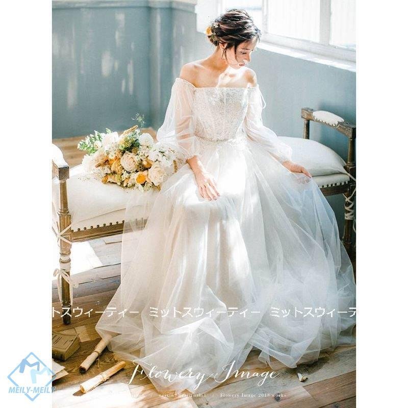 ウェディングドレス ウエディングドレス ロングドレス 結婚式 オフショルダー 二次会 花嫁 前撮りド