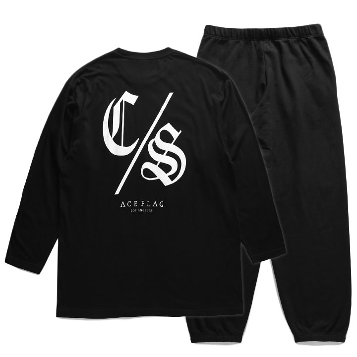 ACE FLAG 上下セット 長袖 ブランド スケボー メンズ 春秋冬用 黒 大きいサイズ エースフラッグ セットアップ ロンT チカーノ CSロゴ コンサフォス