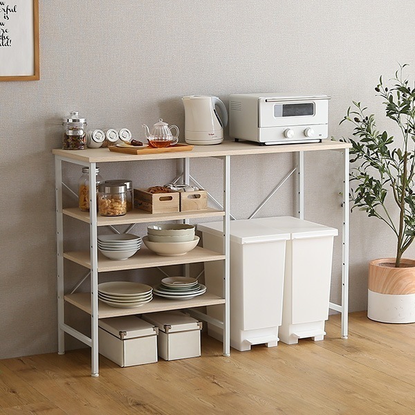 さわやかな ごみ箱上 キッチンカウンター 120cm幅 食器棚 収納 レンジ台
