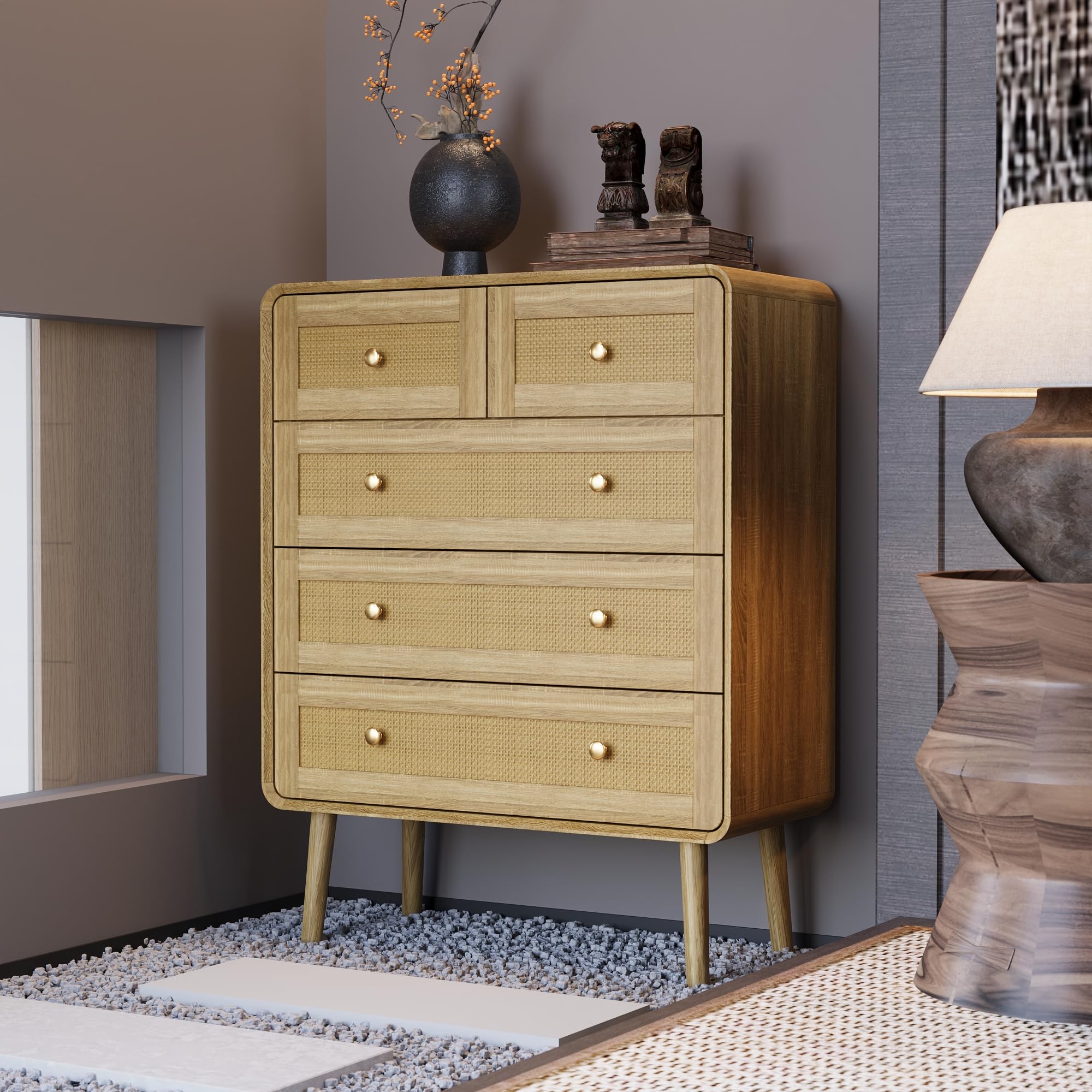 チェスト タンス 木製 4段 幅80cm ラタン調 キャビネット サイドボード 衣類収納 リビング収納 リビングボード おしゃれ 和風 洋服 収納 大容量 寝室 ナチュラル 14,489円