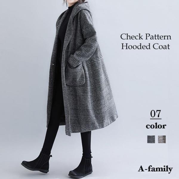 チェックフーデットコート