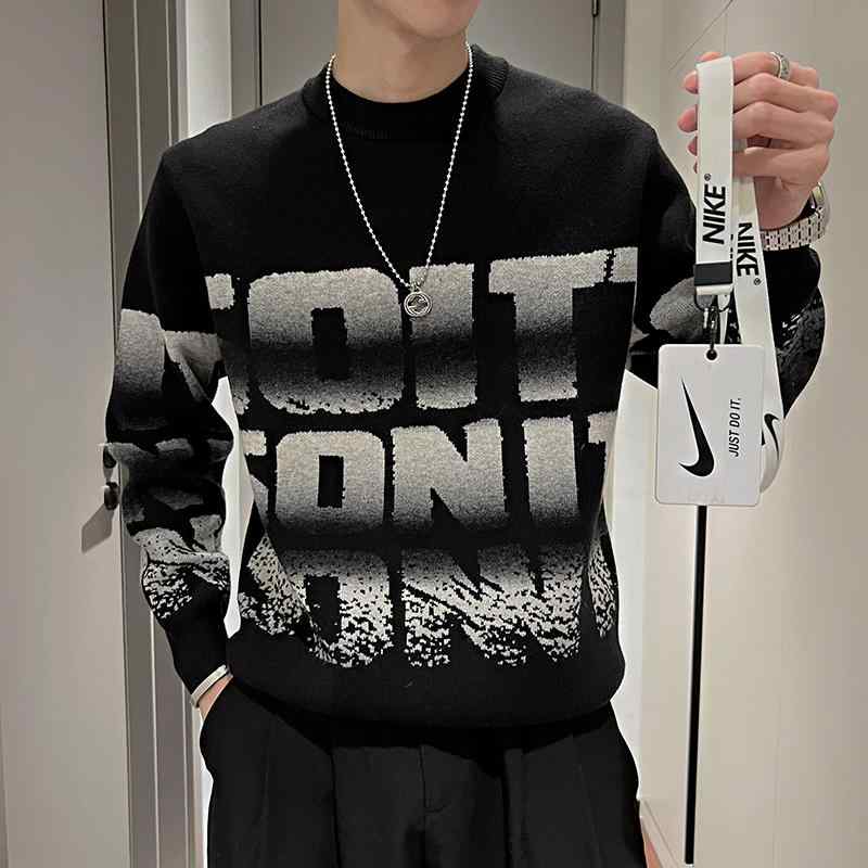 メンズ 服 シンプル ファッション オシャレ 大人 かっこいい 大きいサイズ ストリート 紳士服 秋冬 グラデーション 大文字 セーター 厚手 暖かい シャツ 長袖 インナーウェア