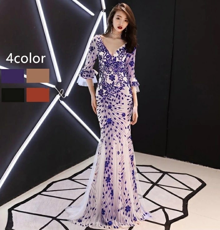 マーメイドドレス カラードレス 演奏会 Long dress パーティードレス ロングドレス 結婚式 二次会 衣装 舞台 披露宴 演奏会 発表会 ピアノ 大きいサイズ イベント用 キャバドレス 袖あり