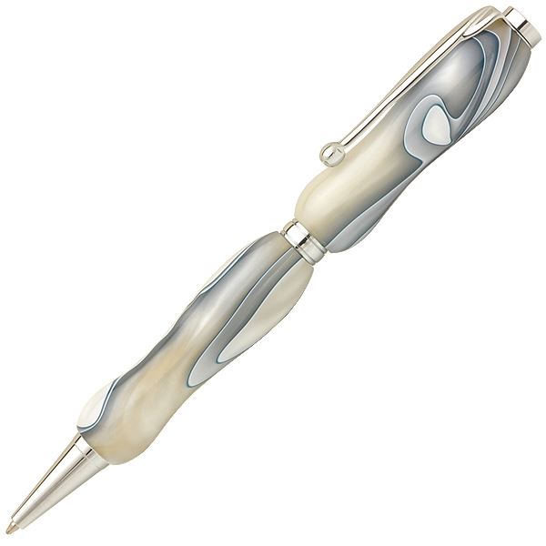 アクリルボールペン/文房具 (パールホワイト White×Gray) クロスタイプ 芯：0.7mm 日本製 文具 オフィス用品 『Marble Pen』