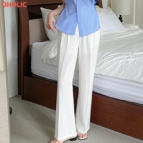 [メガ割りSALE]リネン混ワイドピンタックバックゴムスラックス