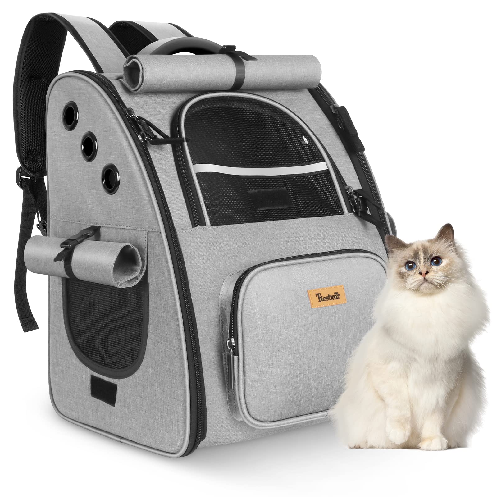 Tresbro 猫 犬 キャリー リュック【第二世代アップグレード版】ロック式ファスナー・3面カーテン付きの 猫 リュック キャリーバッグ 通気性 ねこ きゃりー 小型犬・小動物用 旅行/通院/災害避