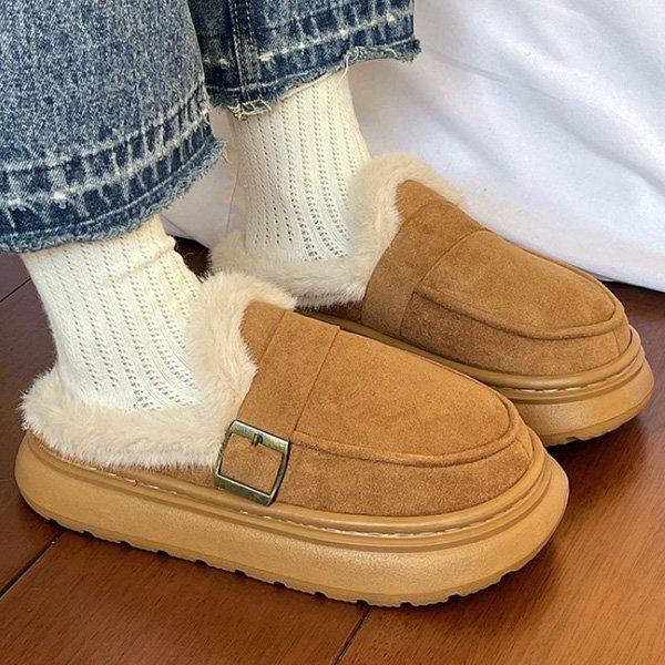 シューズ スエード チャンキーヒール 冬 ぬいぐるみ裏地 女性用 ぬいぐるみスリッパ ぬいぐるみブーツ 3cm sjcc 177_P412596582