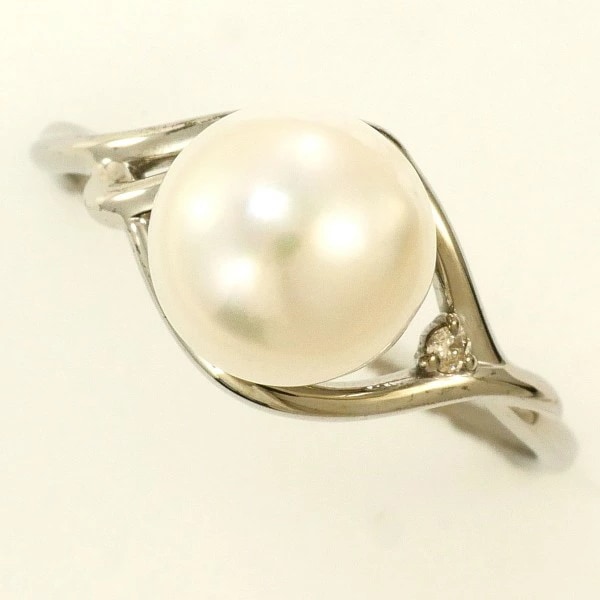 エステール K10WG リング 10号 パール(真珠) 約8mm ダイヤ 中古