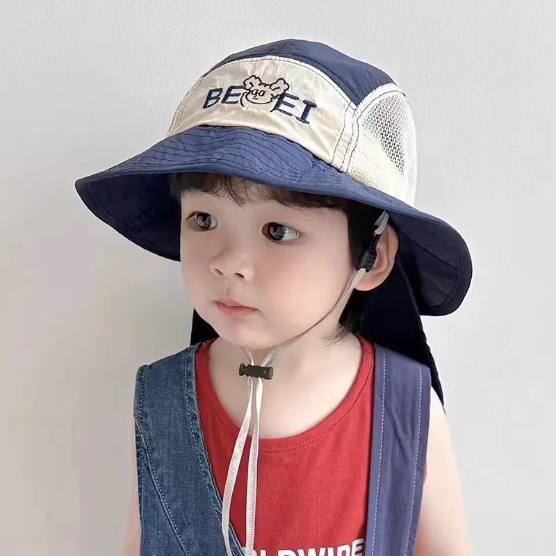 男の子と女の子のための韓国スタイルの日焼け止め帽子夏の日よけビーチの漁師大きなつば抗UVショール子供のための - 200000297