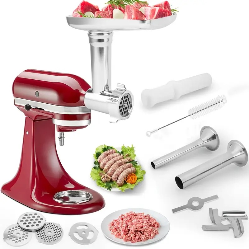 キッチンハイドスタンドミキサー用金属製フードグラインダーアタッチメント肉挽き器ソーセージ詰め具ミキサー用簡単スライドマットキッチンハイドミキサーになアタッチメントセット（機械/ミキサー別売