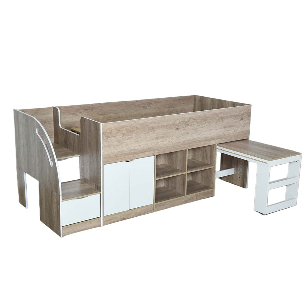 【国内即日発送】システムベッド ロフトベッド 階段付き S 木製 高さ100cm シングル ベッド ロータイプ ベッド デスク 本棚 机付き 学習机 コンパクト 本棚付き 木製ベッド 天然木 一人暮ら