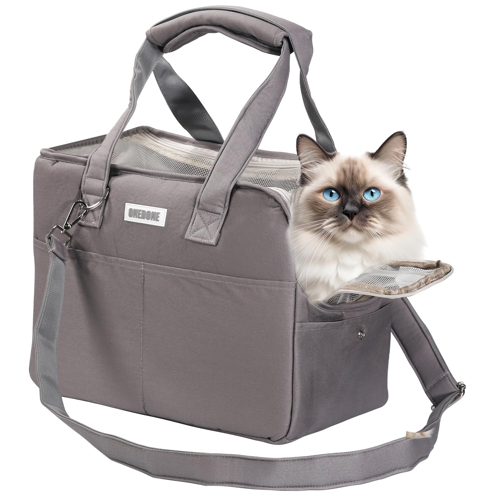 ONEDONE ペット キャリーバッグ マット付き 小型犬 猫用 キャリー ショルダー 手提げキャリーバッグ 通気性 2WAY ペットハウス ケージ 折り畳み お出かけ ドライブ 旅行 通院 防災 避