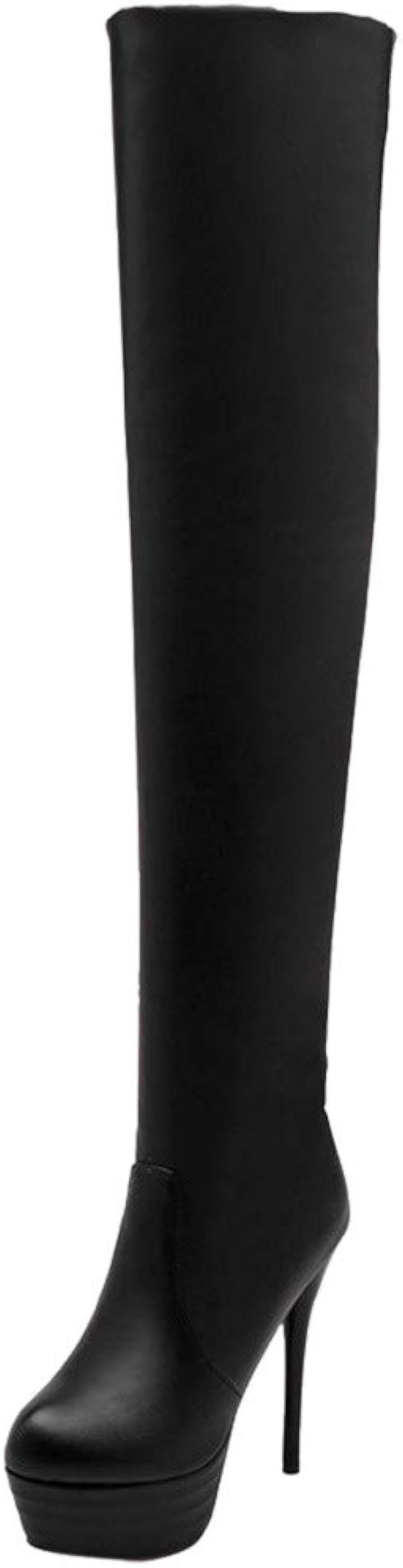ニーハイブーツ レディース 厚底 ピンヒール 黒 大きいサイズ measurement_25_point_0_centimeters( ブラック, 25.0 cm)