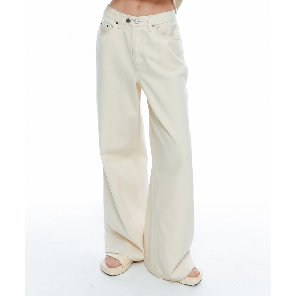 MILLIONCOR [9442] ユニセックスワイドツーボタンコットンパンツ（クリーム）