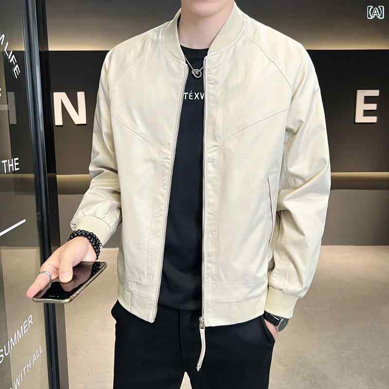メンズ ファッション ベースボール ジャケット 春秋 薄手 涼しい カジュアル スポーツ アウター シンプル 無地 ジャケット 秋 上着