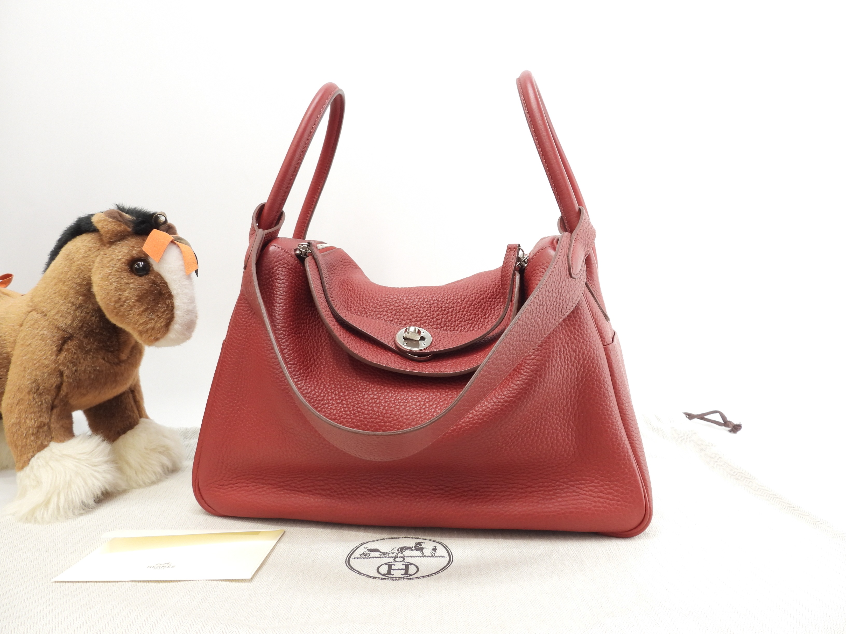 リンディ34 トリヨンクレマンス 赤 ショルダー付ハンドバッグ トートバッグ@Q 3