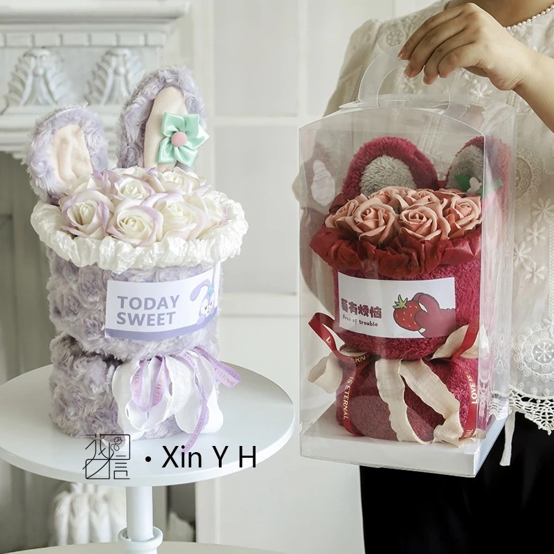 [急速出荷]ストロベリーベア主演ぬいぐるみブーケチャイニーズバレンタインデーギフトソープフラワーバレンタインデーローズガールフレンドへの誕生日プレゼント1145124276