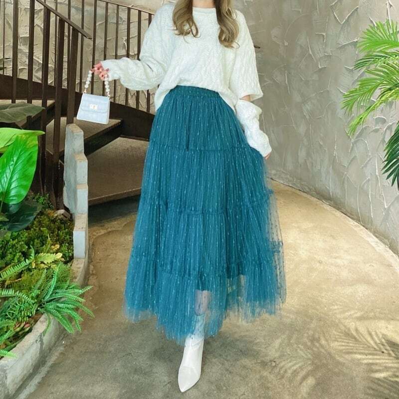 【送料無料】レディース 3カラー チュールスカート ロングスカート マキシスカート ドット