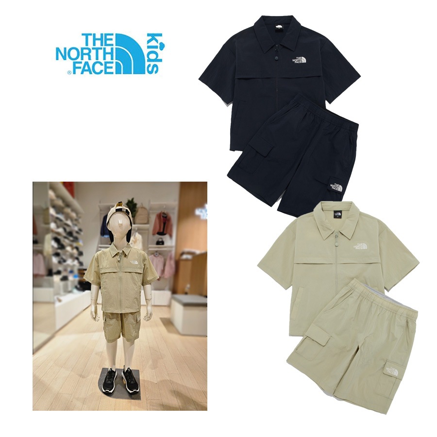 NH8SR24 KS TRAVELER SET キッズ セットアップ 上下 半袖 Tシャツ カーゴパンツ ひざ丈 膝上 五分丈 小学生 襟 カラー ファスナー ジップアップ ハーフパンツ ショート