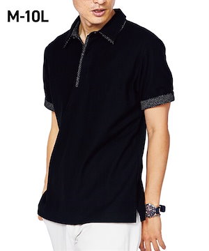メンズ ポロシャツ 2枚衿配色デザインカノコポロシャツ グレー系 黒系