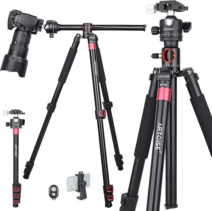 俯瞰 カメラ 三脚 エレベーター回転 反転出来る 低重心自由ボール雲台付き 俯瞰撮影に最適 160cm 軽量 コンパクト アルミ合金 一脚可変 4段( ブラック, ZF60)