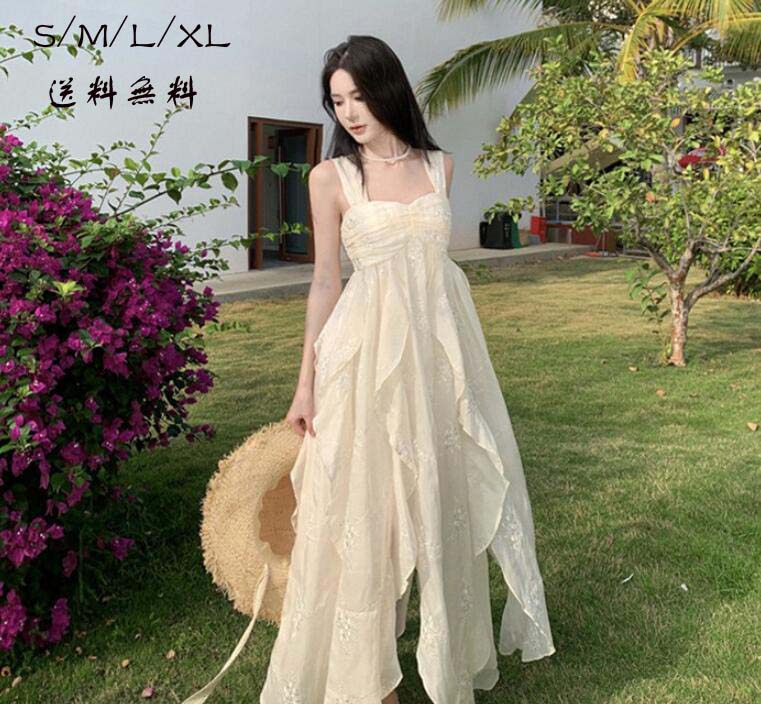 破格値リゾートワンピース キャミソール 沖縄 大人 白 可愛い 夏 ロングワンピース ハワイ リゾートワンピ 白ワンピース ハワイアン 沖縄 体型カバー 結婚式 七五三 成人式 卒業式 入学式 Aライ 5,298円