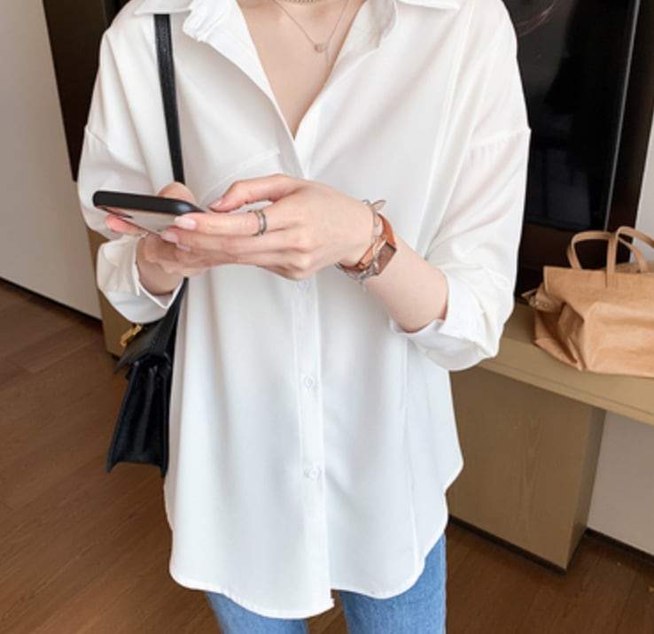 シャツ ブラウス レディース 長袖 襟付き かわいい 大人可愛い きれいめ シンプル カジュアル 無地 春 秋 ママ オフィス ビジネス デート お出かけ ホワイト ベージュ ブラウン トップス