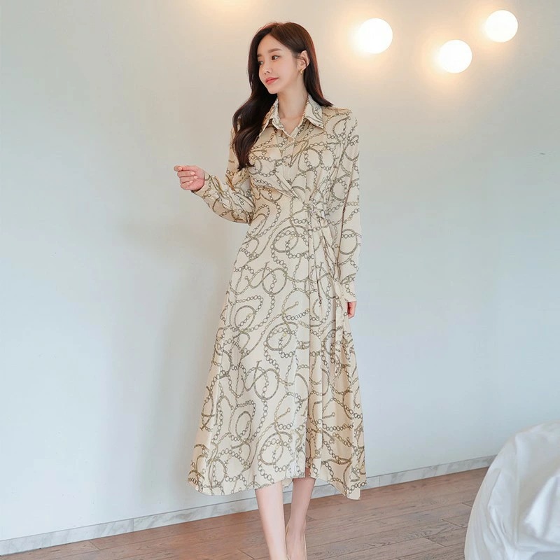 ワンピース シャツ フローラル プリント Aライン ミディ丈 秋 新作