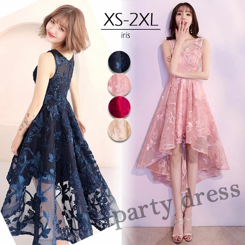 パーティードレス 結婚式 披露宴 ドレス 二次会 ワンピース 袖なし 謝恩会 発表会 演奏会 不規則ドレス 激安 20代 30代 40代 紺 卒業式 ネイビー シャンペン ピンク ワイン レッド
