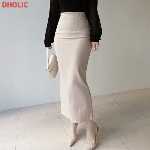 ロングジップアップスリムスリットスカート