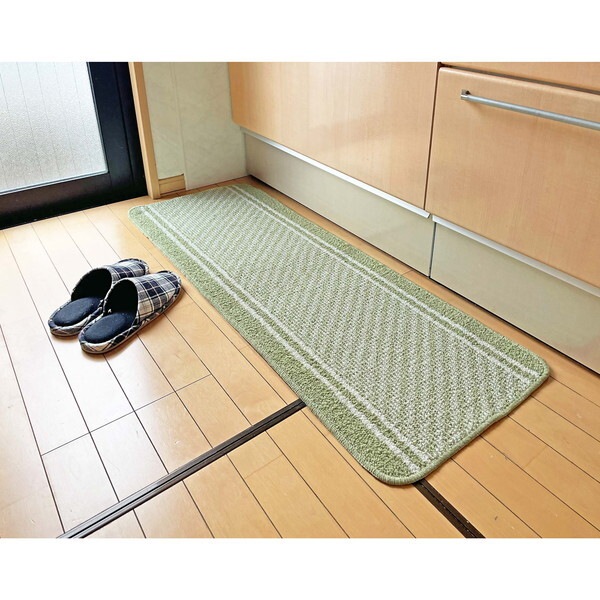 マルナカ 6445 日本製キッチンマット コットンライン 45×120cm グリーン メーカー直送