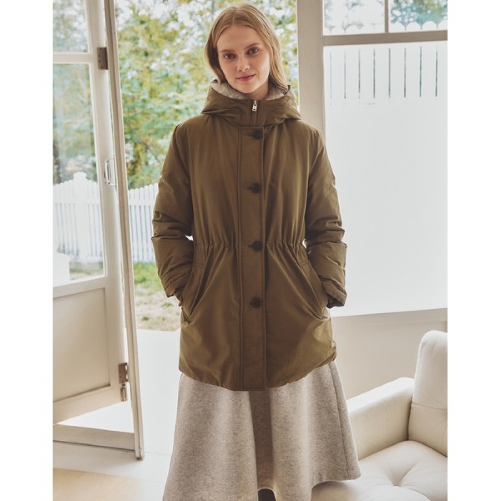 (ヘッジズレディース) 24FW ナイトデタッチャブルパーカラハーフヘビーグースダウンジャンパーカーキ HSJU4D004K2