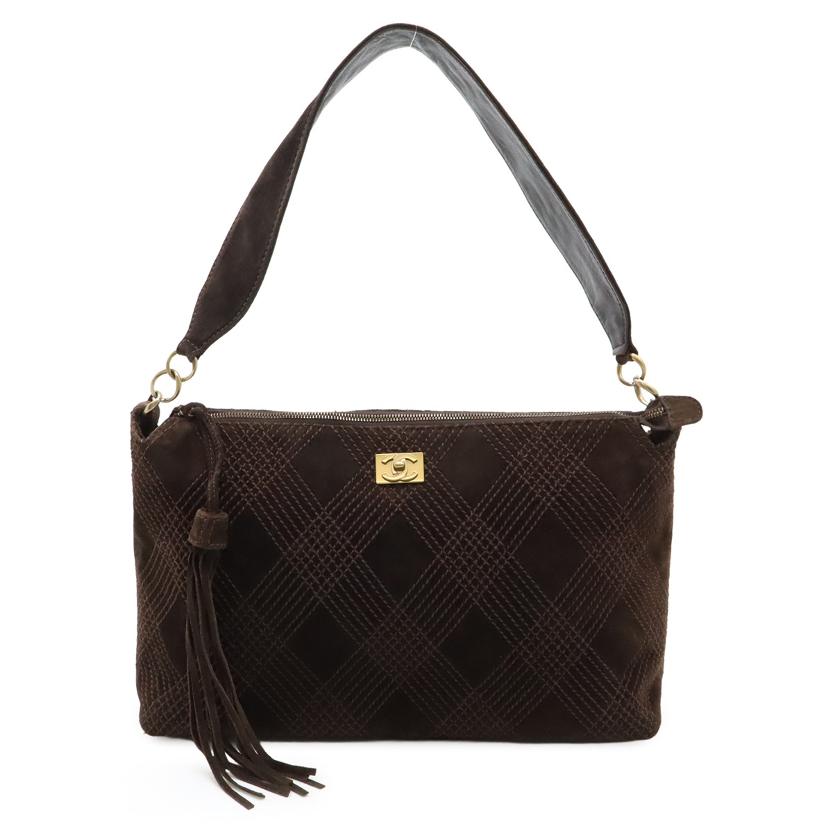 ワイルドステッチ ココマーク　フリンジ タッセル ワンショルダー ショルダーバッグ スエード ダークブラウン 茶 ゴールド金