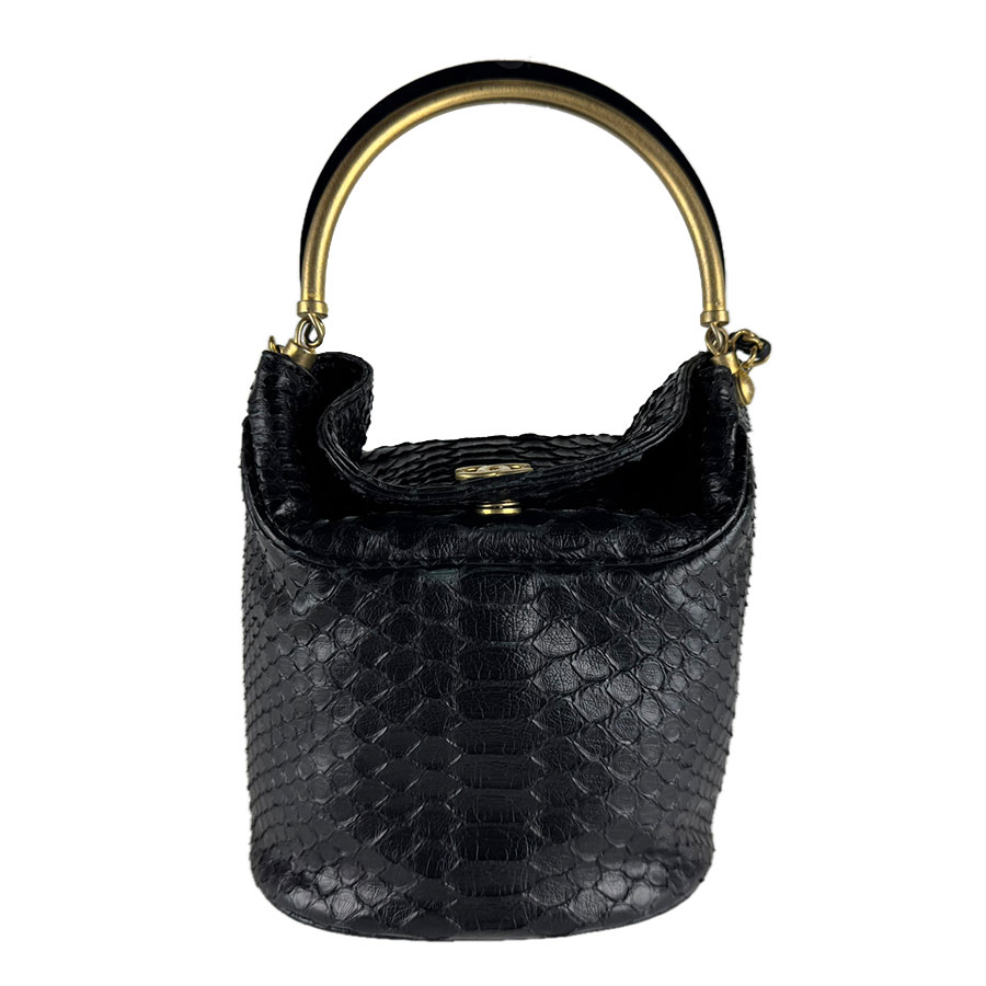 シャネル CHANEL ハンドバッグ ショルダーバッグ パイソン/メタル ブラック/ゴールド レディース z10000