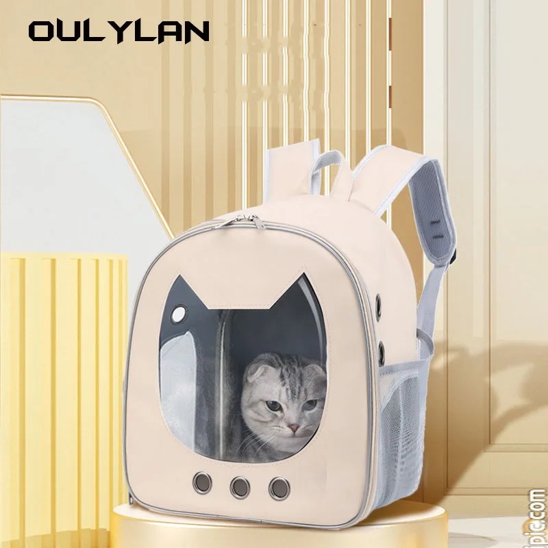 Oulylanペット猫キャリアバッグ通気性ポータブル猫バックパック屋外旅行用透明バッグ猫猫ペット用品