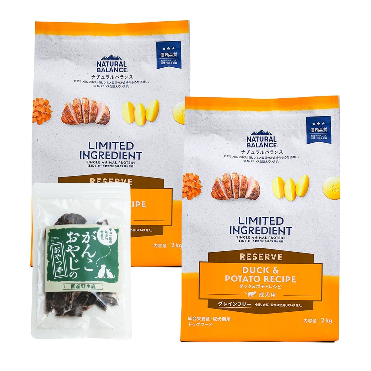 LIDグレインフリー 成犬用 ダック＆ポテト 2kg×2袋【国産鹿肉ジャーキー付き(お試しサイズ)】