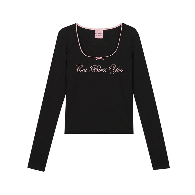 CAT BLESS RIBBON LONG SLEEVE - BLACK