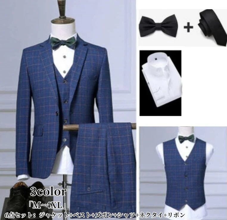 品質良い スリーピース メンズスーツ チェック柄 メンズスーツ 3点セットスーツ カジュアル「M~4XL」1つボタンスーツ タキシード スーツ フォーマルスーツ 結婚式 二次会 成人式 卒業式 就職活 7,257円