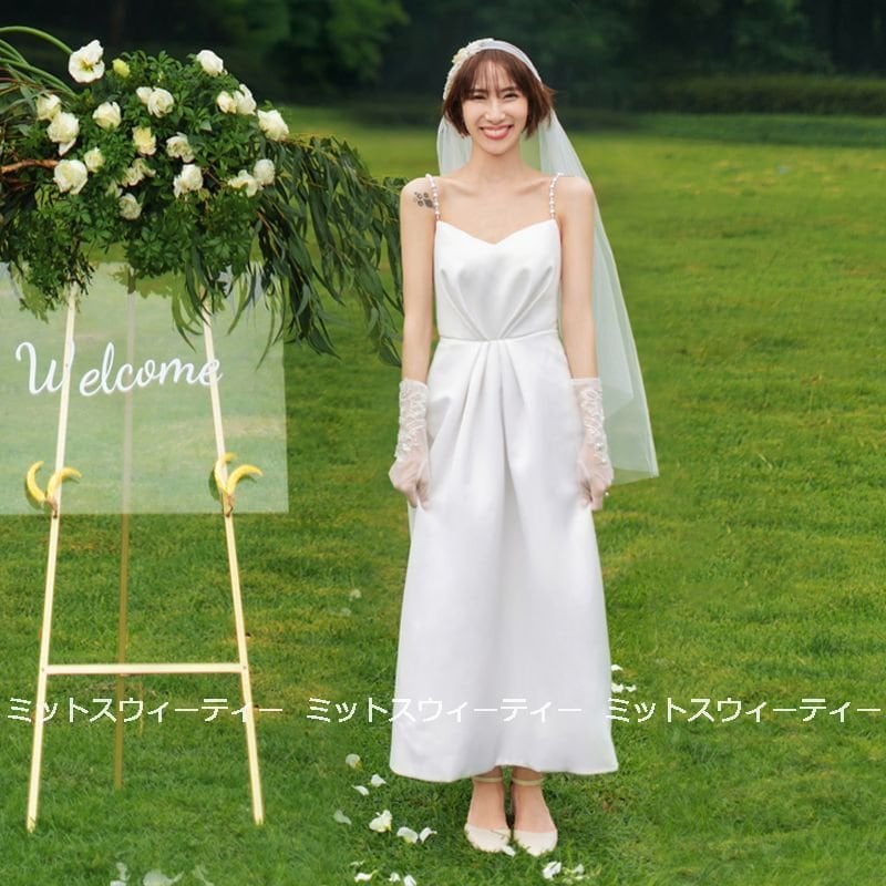 ウェディングドレス 二次会 リゾートドレス 結婚式 ブライダル 前撮り キャミソール 海外挙式 花嫁 パーティードレス ワンピース ガーデンウェディング 後撮り