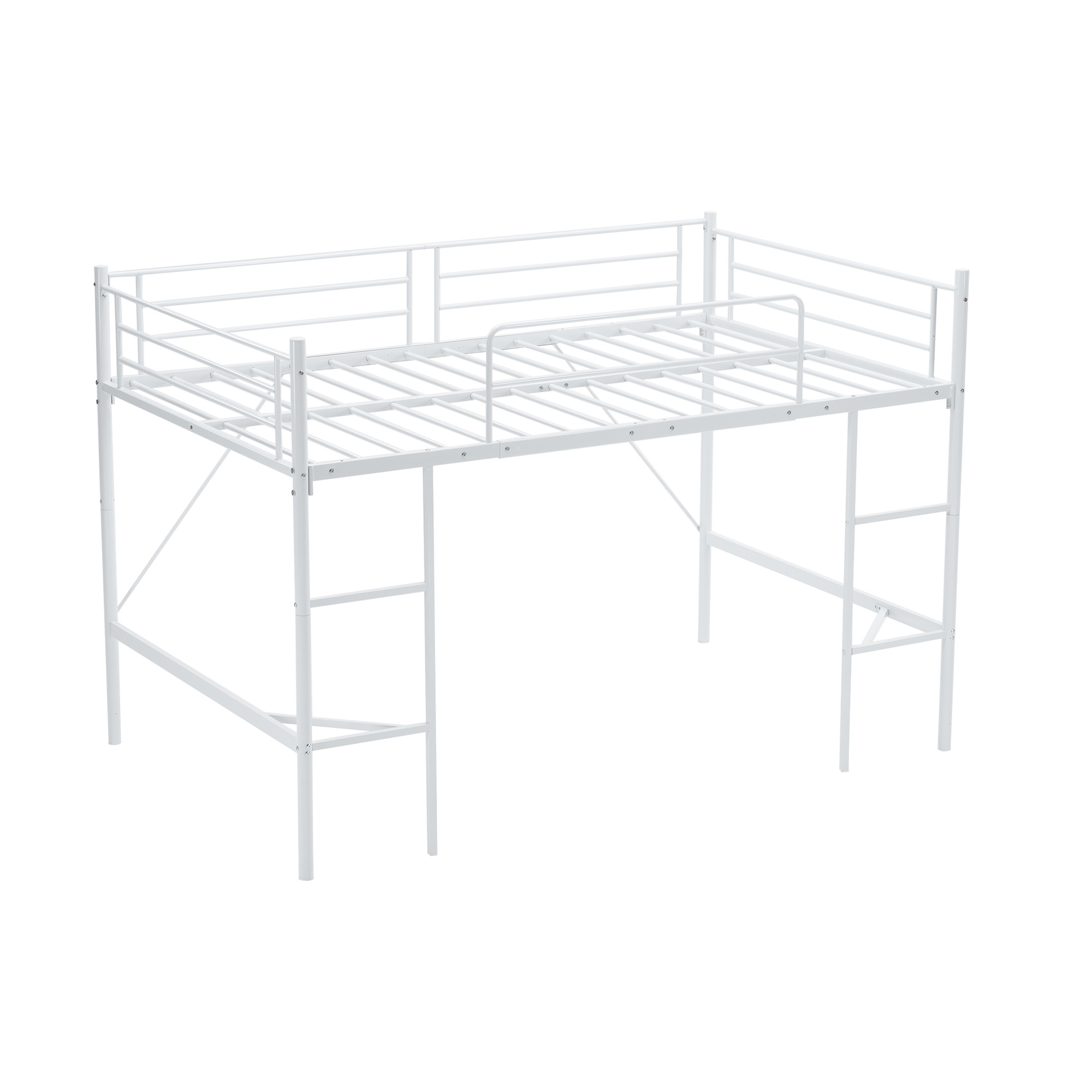 [国内即発送]ロフトベッド パイプベッド ベッド デスク付 木 収納 北欧風 子供部屋 スチール 耐震 ベッド【ホワイト】【SDセミダブル】